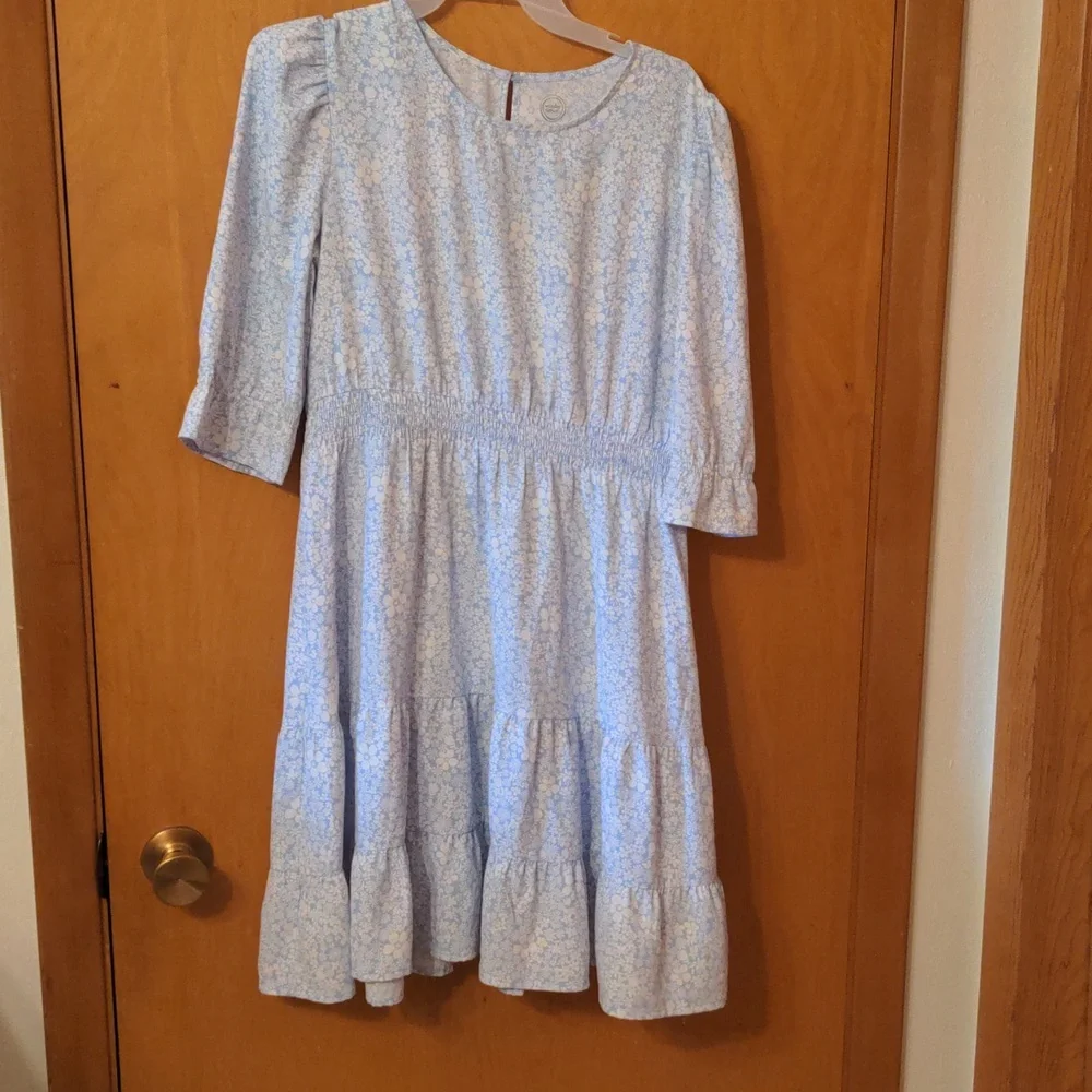 Wonder Nation Light Blue Floral Tiered Casual Dress